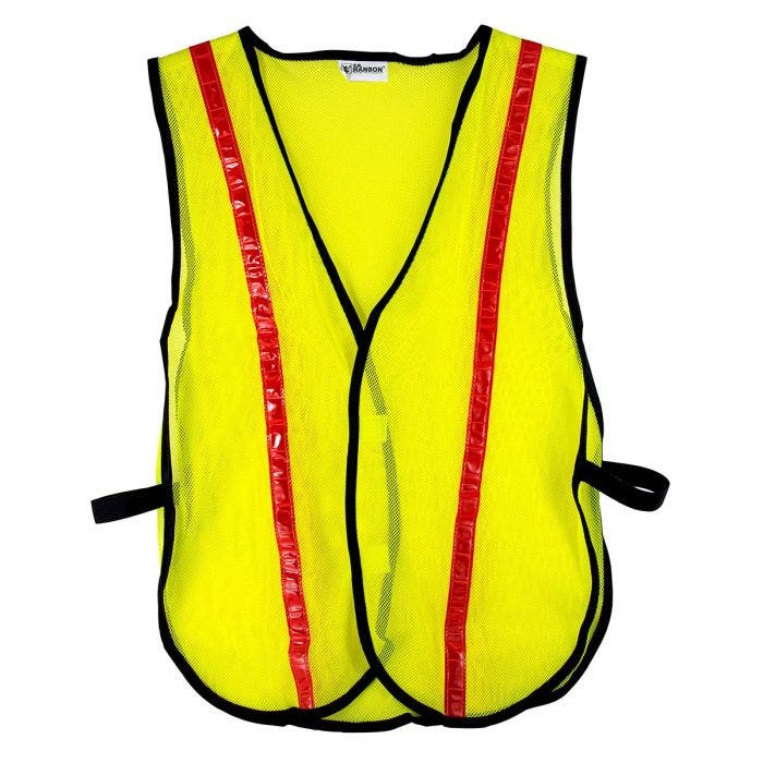 Safety Vest Lime Fluorescent W Red Reflective Stripes