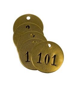 Pre-Marked Tag-Round 101-125 1" Brass 25 Pack