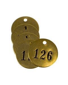 Pre-Marked Tag-Round 126-150 1-1/4" Brass 25 Pack