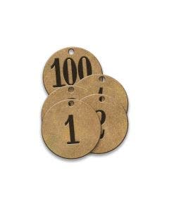 Pre-Marked Tag-Round 1-100 1" Brass 100 Pack