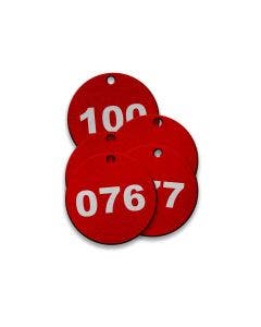 Pre-Marked Tag-Round 076-100 1-1/2" Anodized Aluminum Red 25 Pack