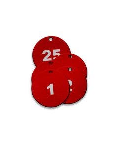 Pre-Marked Tag-Round 1-25 1-1/4" Anodized Aluminum Red 25 Pack