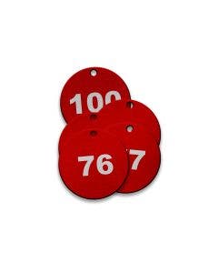 Pre-Marked Tag-Round 76-100 1-1/4" Anodized Aluminum Red 25 Pack