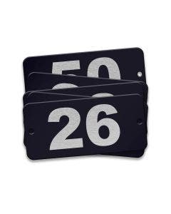 Pre-Marked Tag-Rectangle with Rounded Ends 26-50 1"x 2-1/8"  Anodized Aluminum Black 25 Pack