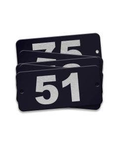 Pre-Marked Tag-Rectangle with Rounded Ends 51-75 1"x 2-1/8" Anodized Aluminum Black 25 Pack