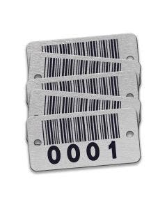 Pre-Marked Tag-Rectangle with Rounded Corners Bar Coded 0001-0025 1" x 2"  Anodized Aluminum Black 25 Pack