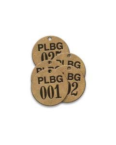 Valve Tag-PLBG Round 001-025 1-1/2"  Brass 25 Pack