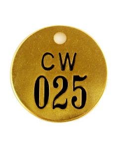Valve Tag-CW Round 001-025 1-1/2" Brass 25 Pack